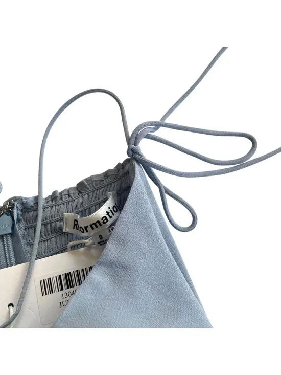 Reformation Juliette Dress Mineral Blue Sz 8 Spaghetti Strap Ties Midi Side Slit - Picture 4 of 8